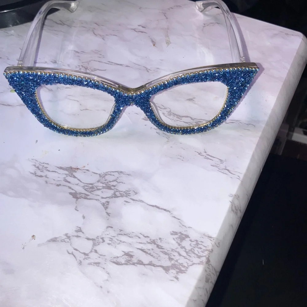 SHEIN Blue Glitter Clear Eye Glass Frame